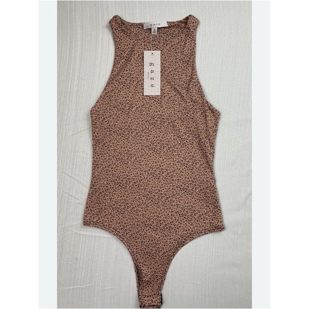gaze Sleeveless Leopard Print One-Piece Bodysuit - Brown